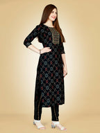 Jyoti Fashion Women's Black Viscose Rayon Embroidered Kurta Pant Set
