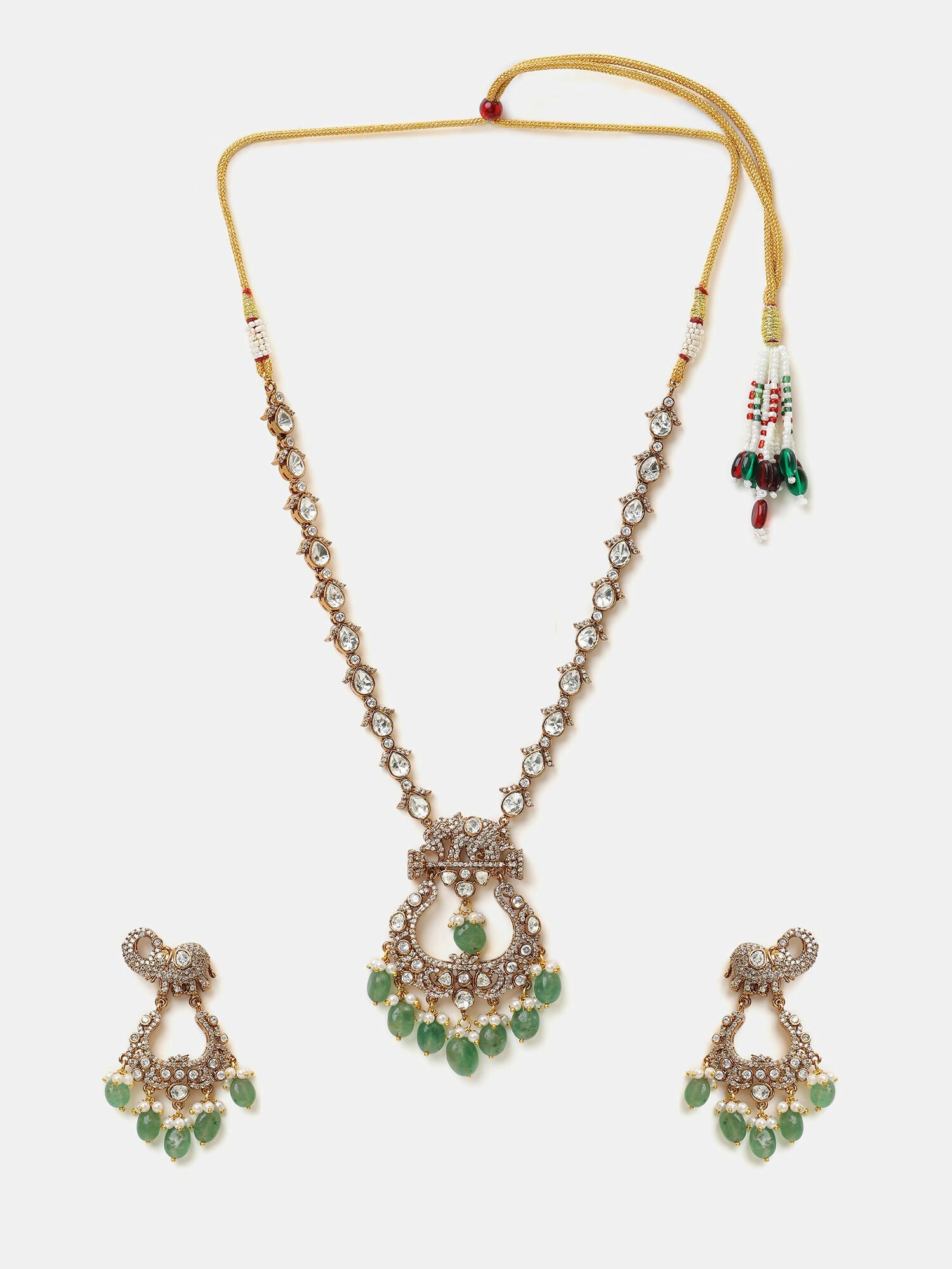 Ruby Raang Maharani Pendant Necklace And Earrings
