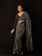 Tikhi Imli Black & Gold Geometric Printed Ready To Wear Saree - Distacart