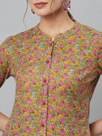 Aks Floral Printed Mandarin Collar Regular Pure Cotton Kurta With Trousers