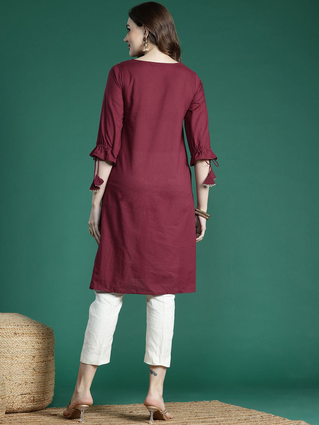 Sangria Ethnic Motifs Printed Gotta Patti Pure Cotton Kurta
