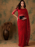 Sangria Embroidered Net Sarees - Distacart