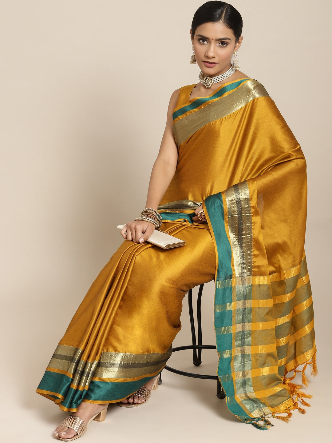 Saree Mall Mustard Zari Silk Blend Uppada Sarees