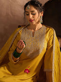 Indo Era Yellow Paisley Embroidered Regular Straight Kurta With Trousers & Dupatta - Distacart