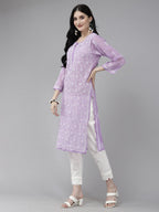 ADA Women Purple & White Ethnic Motifs Embroidered Chikankari Georgette Kurta