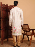 Cream Cotton Printed Chikankari Embroidery Work Kurta - Mahotsav