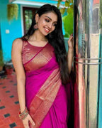 DEIANA'S Beautiful Designer Golden zari Soft Lichi Silk Saree - Pink