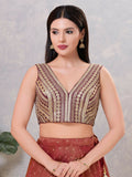 Joban Fashion Women Sequin Wine Stitched Blouse