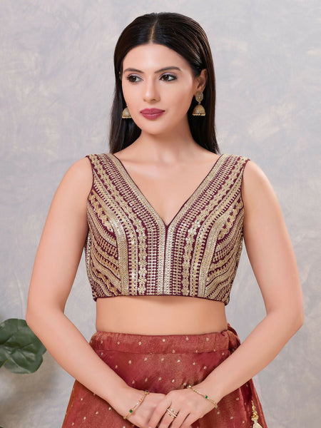 Joban Fashion Women Sequin Wine Stitched Blouse