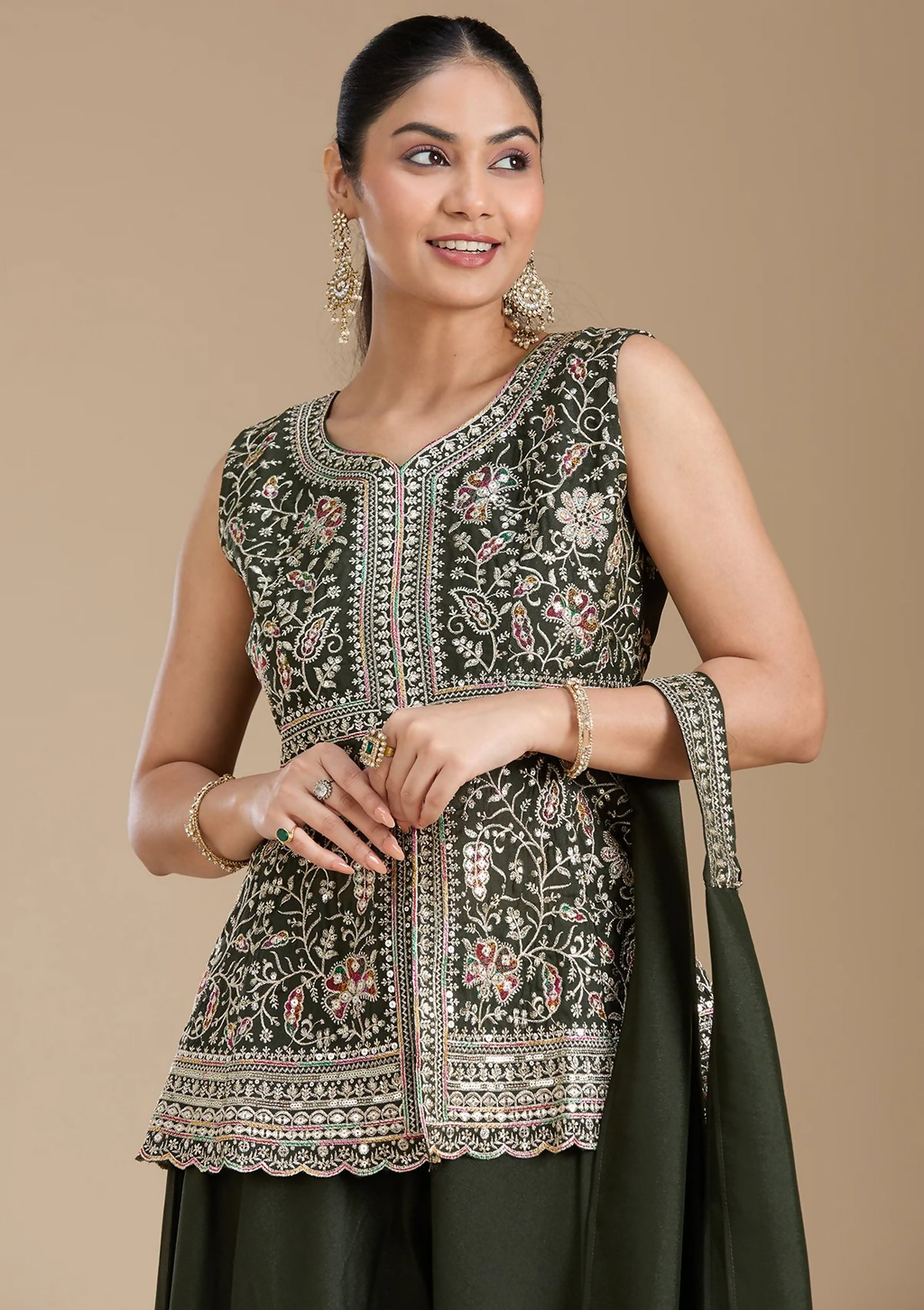 Teeya Creation Mehendi Color Star Georgette Party Wear Designer Peplum Sharara Set