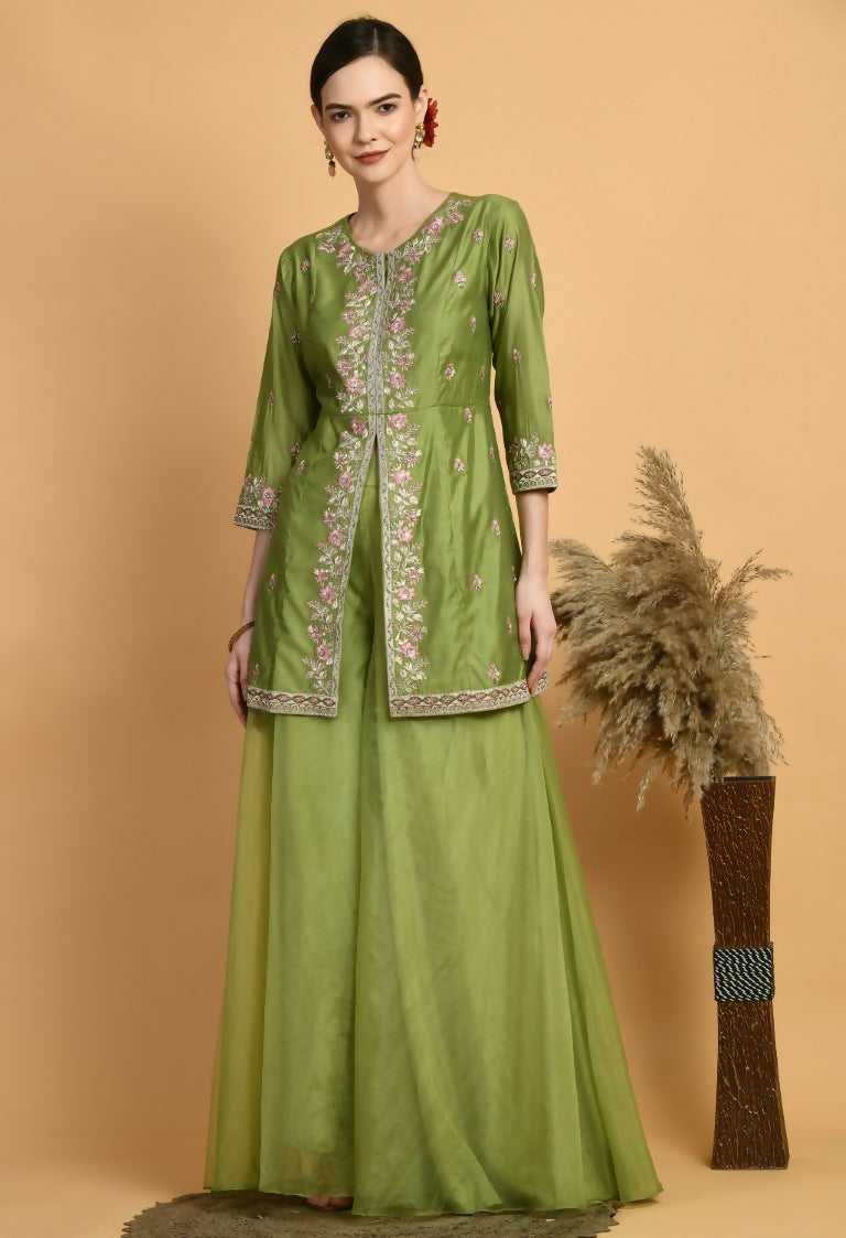Joban Fashion Green Chanderi Kurta Set