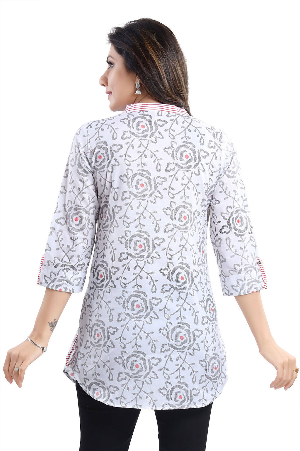 Snehal Creations Vibrant Vigour White Cotton Printed Short Tunic Top - Distacart