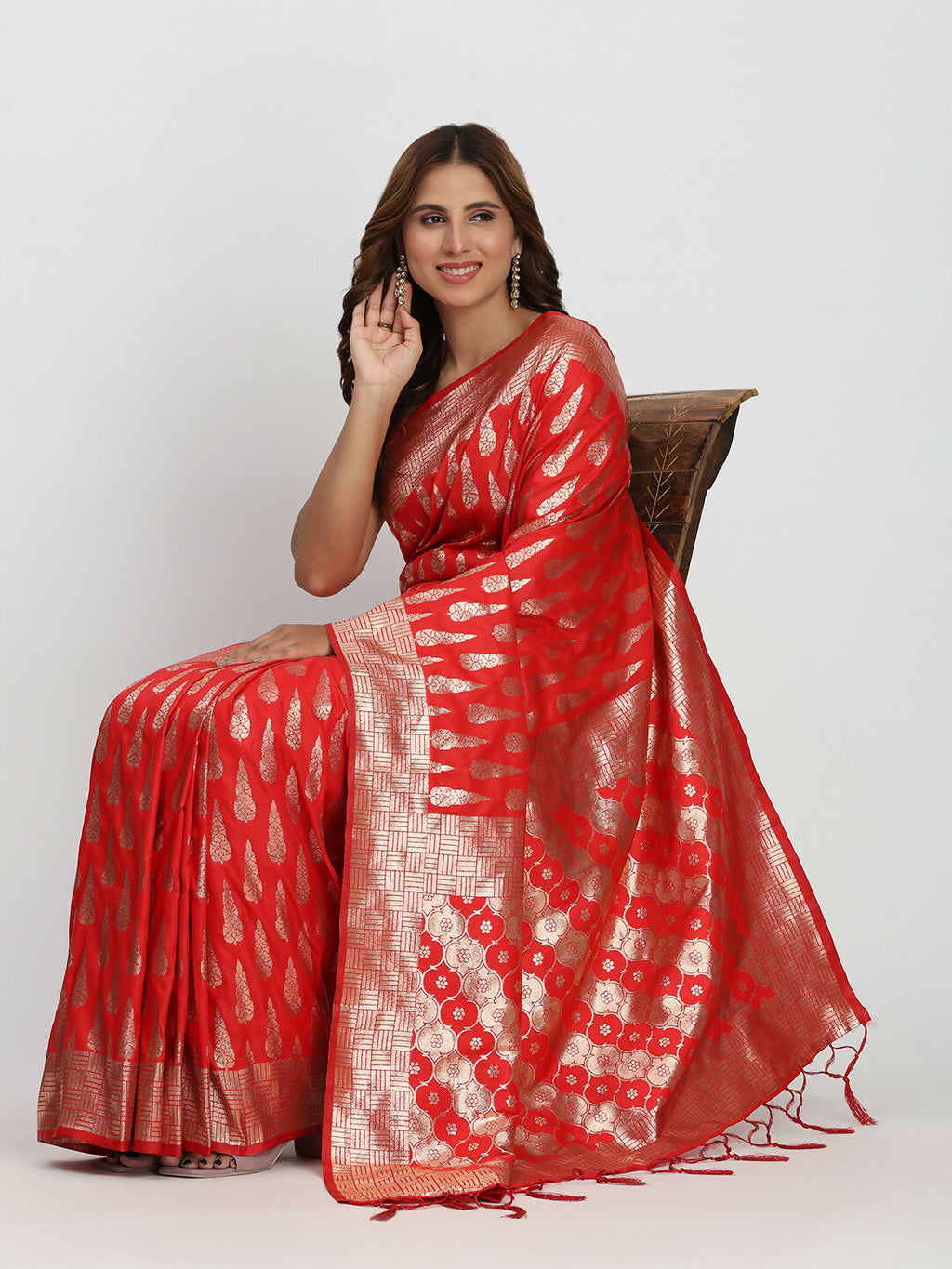Shree Shyam Fashion Banarasi Silk Red Saree - Distacart