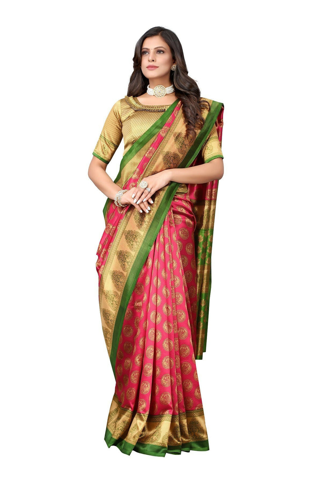 Vamika pink Printed Art Silk Saree