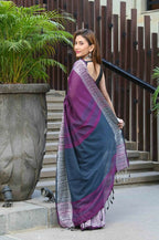 Beatitude Purple Cotton Jacqaurd Border Tangail Handloom Saree