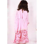 Little Bansi Girls Pink Floral print Kurta Frock with Floral Plazzo and Dupatta