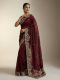 Joban Fashion Maroon Fandy Satin Silk Party Wear Sarees - Distacart