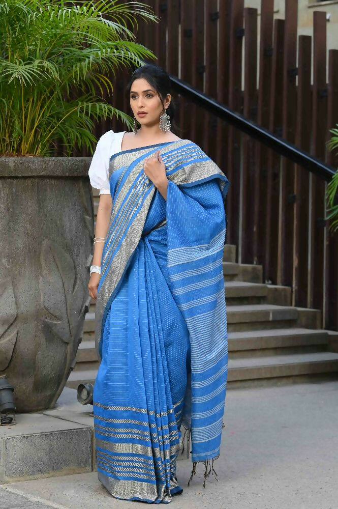 Beatitude Blue Cotton Handloom Saree