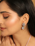 Nuyug Rhodium-Plated Rhinestone Studded Floral Minimal Cotemporary Studs - Distacart
