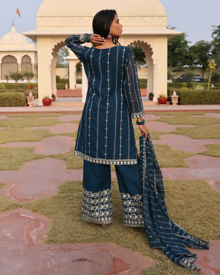 Jyoti Fashion Women's Morpeach Georgette Embroidered Designer Kurta Set