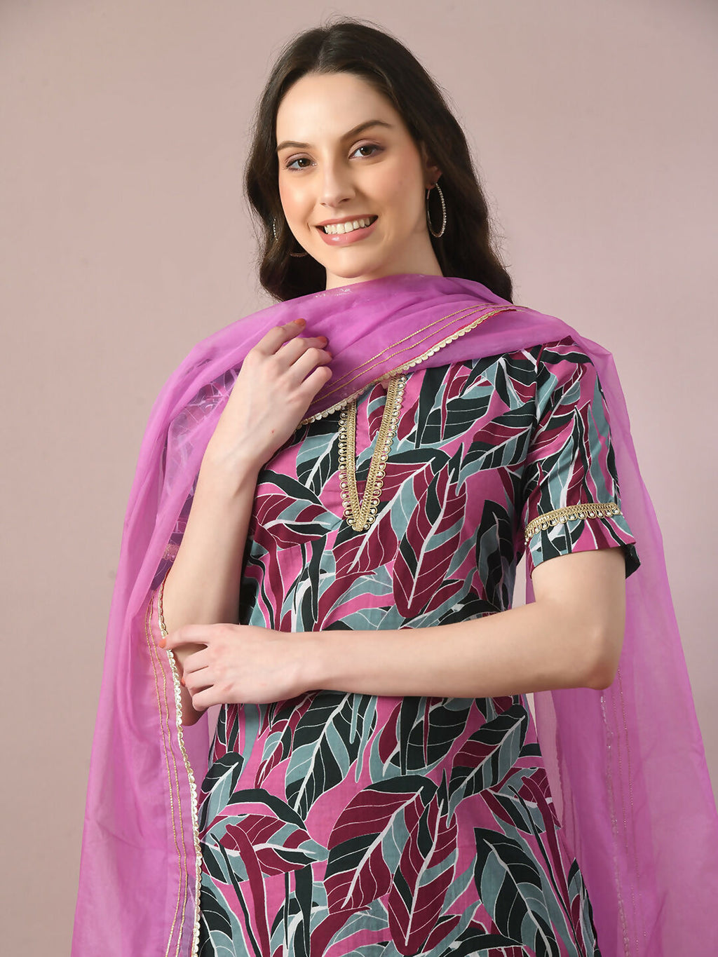 Myshka Women's Multi Printed Cotton Straight Party Kurta Set With Dupatta