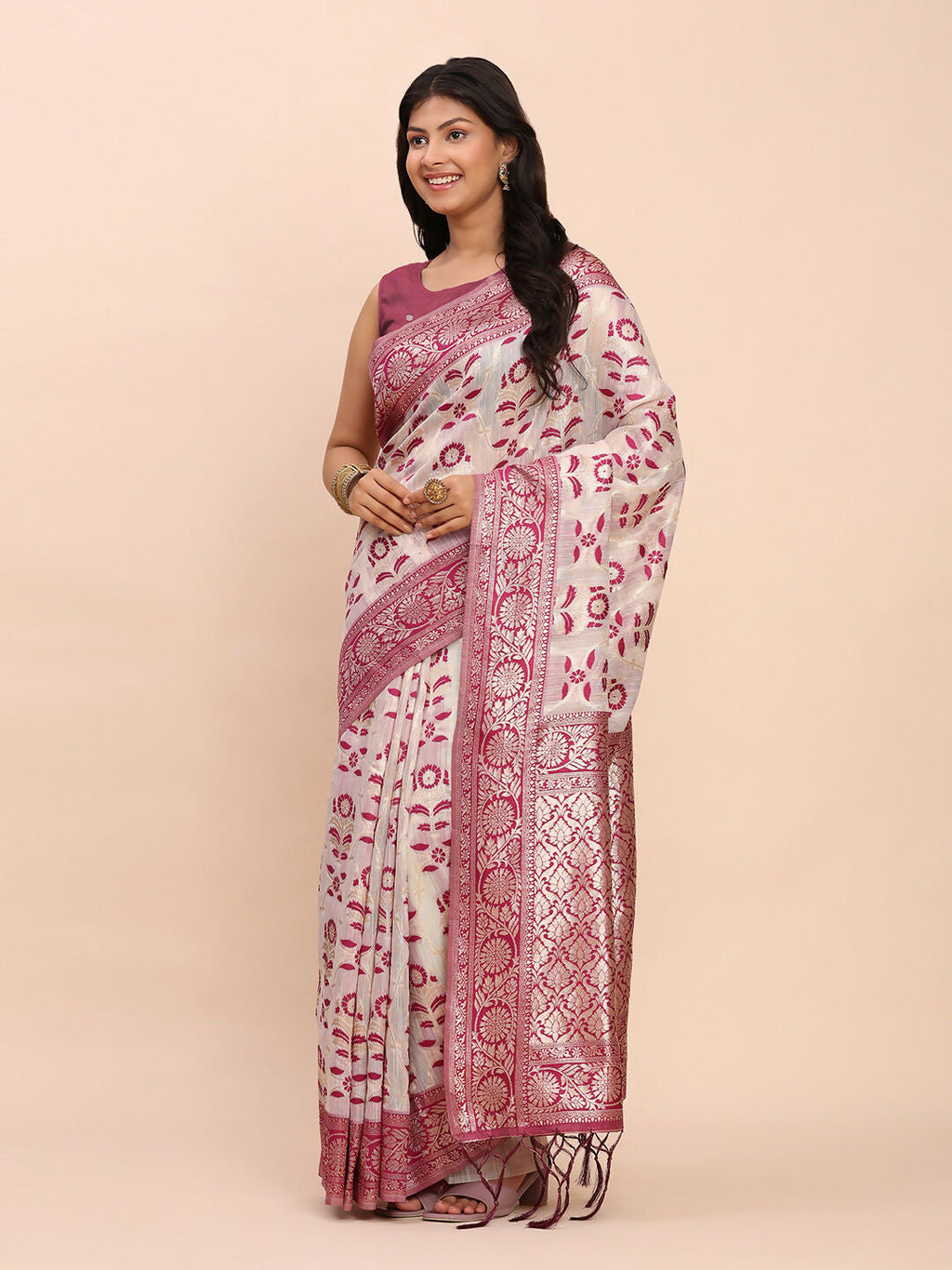 Shree Shyam Fashion Linen Cotton Purple Saree - Distacart