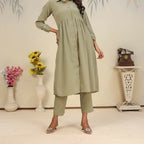 Jyoti Fashion Women's Olive Rinkal Cotton Plain with Side Pocket Kurtis & Sets