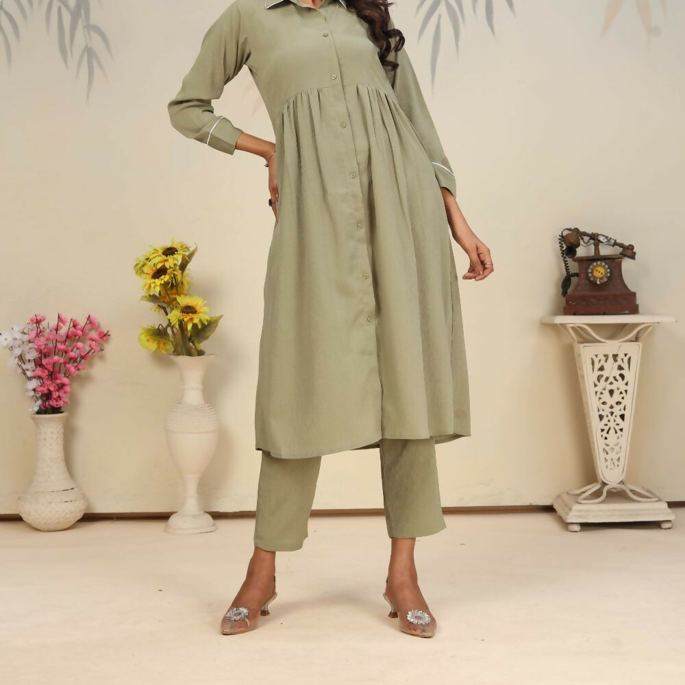 Jyoti Fashion Women's Olive Rinkal Cotton Plain with Side Pocket Kurtis & Sets