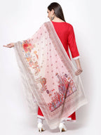 Myshka Pink Cotton Solid 3/4 Sleeve V Neck Casual Kurta Dupatta Set