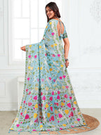Shree Shyam Fashion Linen Cotton Sky Blue Saree - Distacart