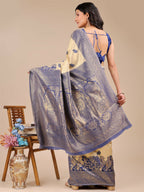 Shree Shyam Fashion Banarasi Silk Cream & Navy Blue Saree - Distacart