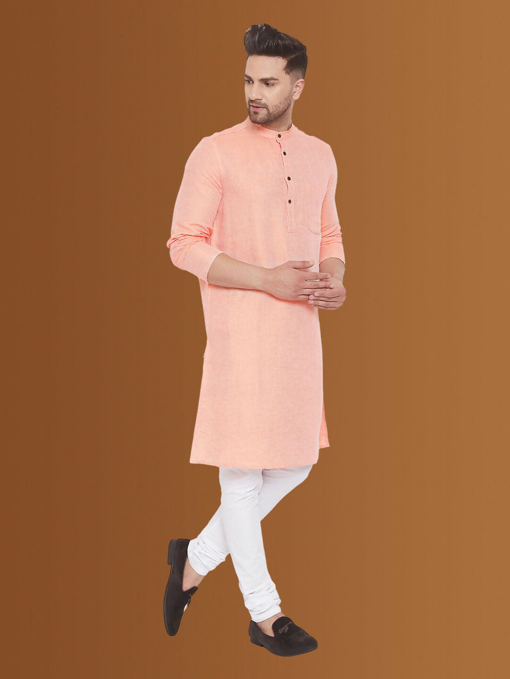 Even Apparels Men's Pure Cotton Orange Kurta