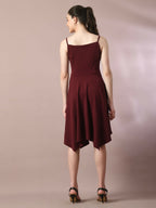 Myshka Women's Maroon Solid Shoulder Straps Fit and Flare Party Dress - Distacart