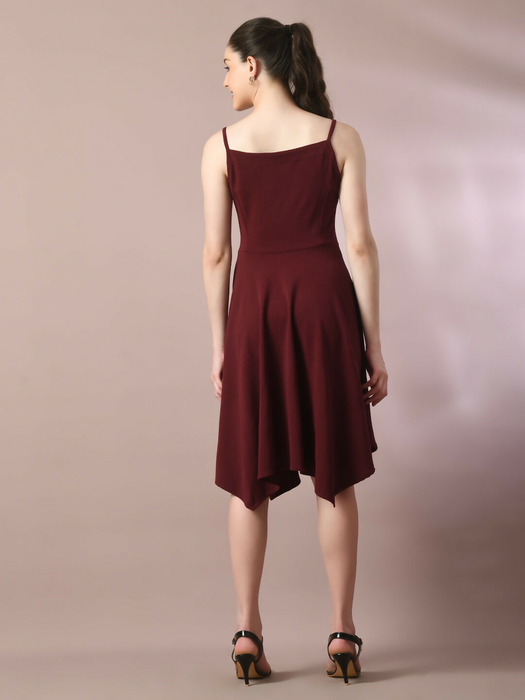 Myshka Women's Maroon Solid Shoulder Straps Fit and Flare Party Dress - Distacart