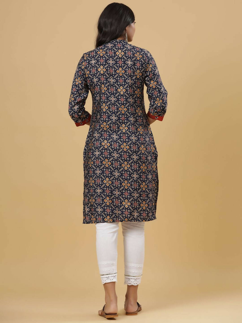 Juniper Women's Navy Printed Straight Knee Length Kurta - Distacart
