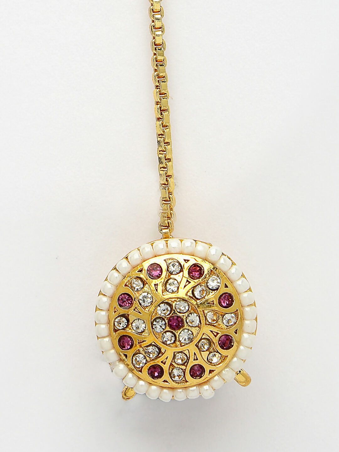 NVR Women's Gold-Polished CZ Stone-Studded Borla Maang Tikka - Distacart