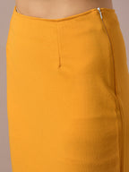 Myshka Women's Yellow Solid Knee Length Party Embellished Skirts