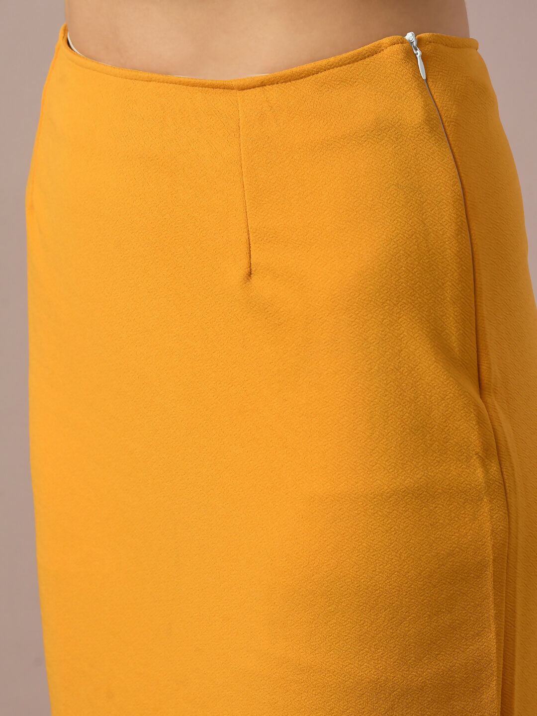 Myshka Women's Yellow Solid Knee Length Party Embellished Skirts
