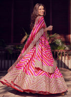Jyoti Fashion Red & Pink Digital Print with Sequin Codding Embroidered Georgette Lehenga Choli with Dupatta