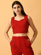 Myshka Women's Red Solid Top With Trousers
