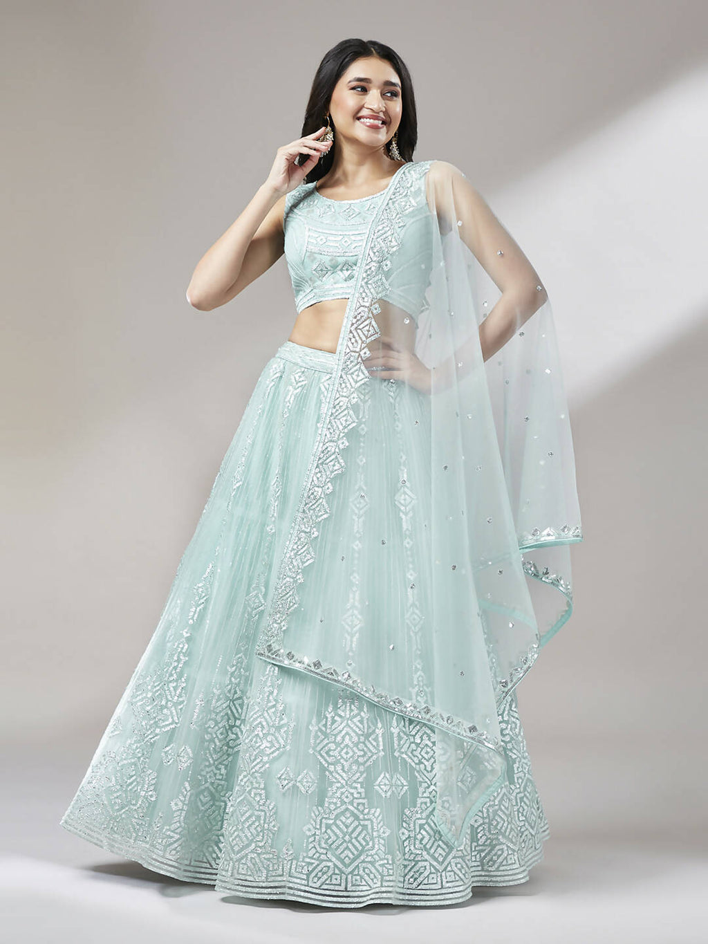 House of Panchhi Turquoise Blue Net Gotapatti Work Lehenga & Blouse, Dupatta