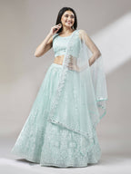 House of Panchhi Turquoise Blue Net Gotapatti Work Lehenga & Blouse, Dupatta