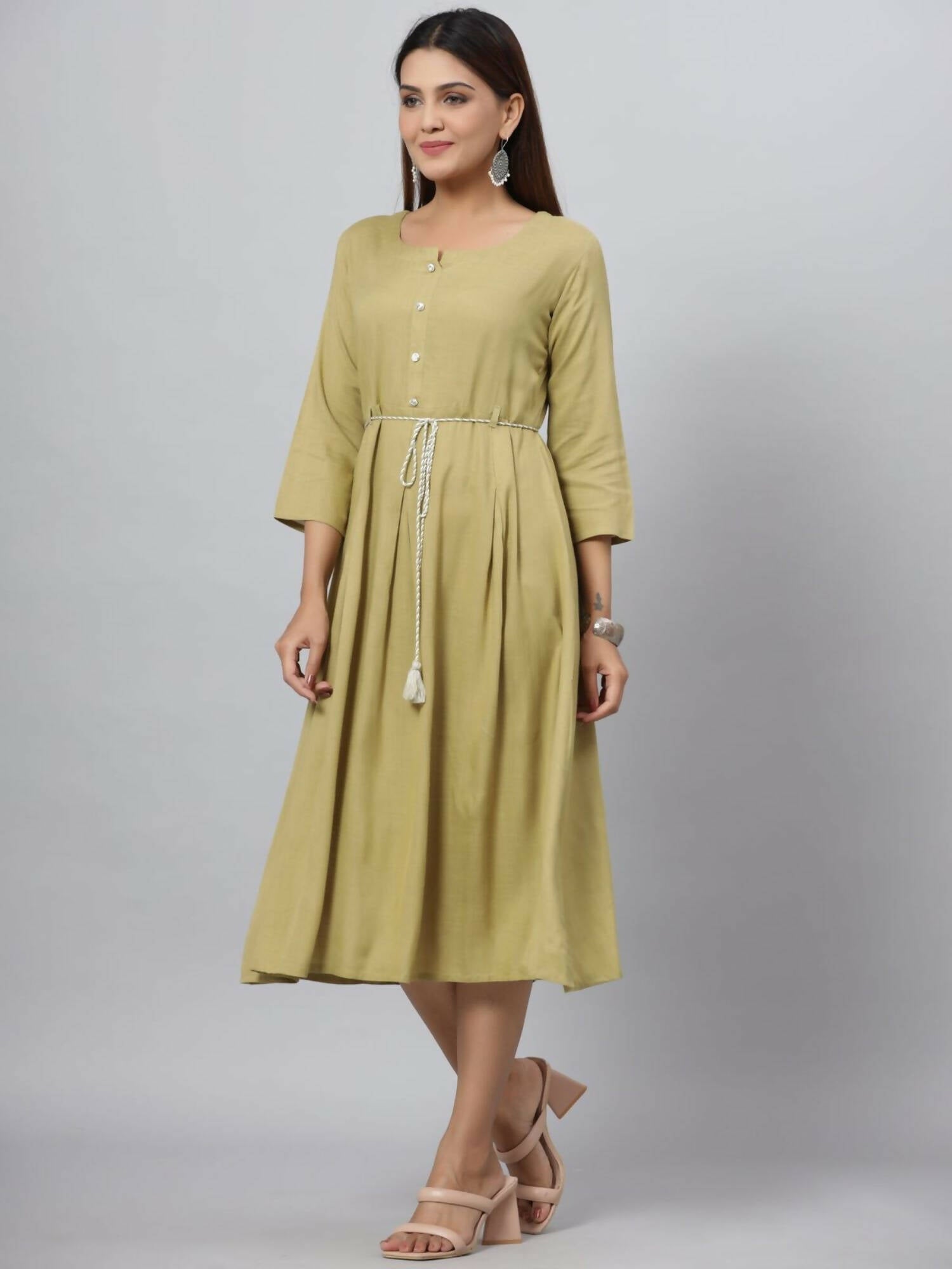 Juniper Women's Green Rayon Slub Solid Dress - Distacart