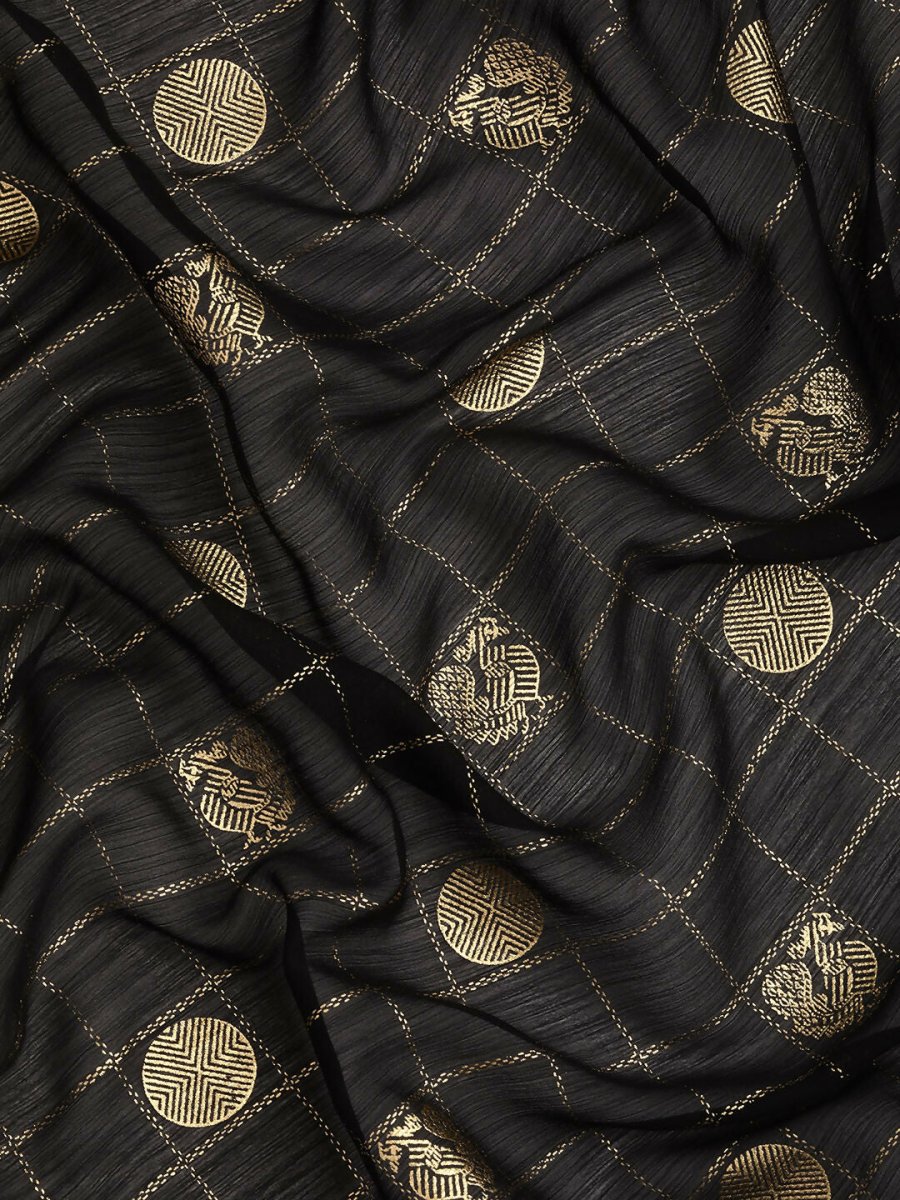 Ahalyaa Women's Traditional Semi Stitch Saree - Black