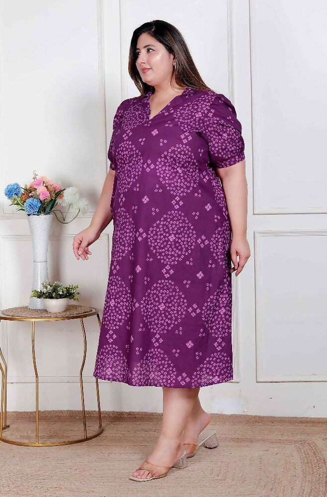 Miravan Plus Size Womens Purple Bandhani Printed A-Line Maxi Dress - Distacart