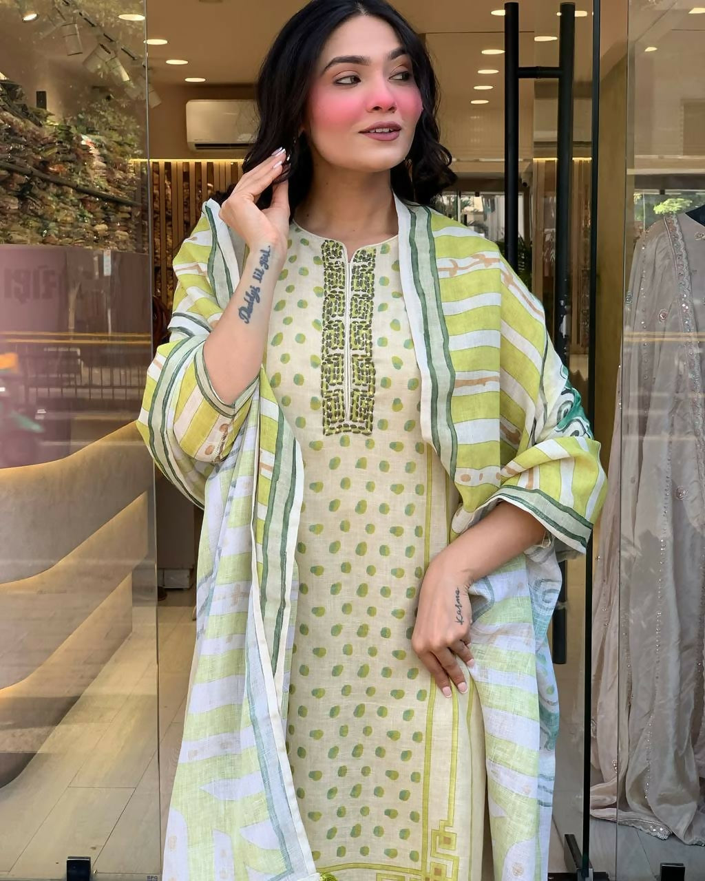 The52 Multi Women's Gorgeous Linen Silk Fabric Embroidered Work Straight Kurta Pant and Dupatta Set - Distacart