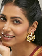 Nuyug 22K Gold-Plated Kundan Stone Studded & Pearl Beaded Moon Chandbalis - Distacart