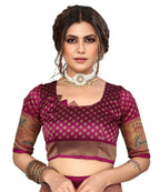 Vamika white & purple Printed Art Silk Saree