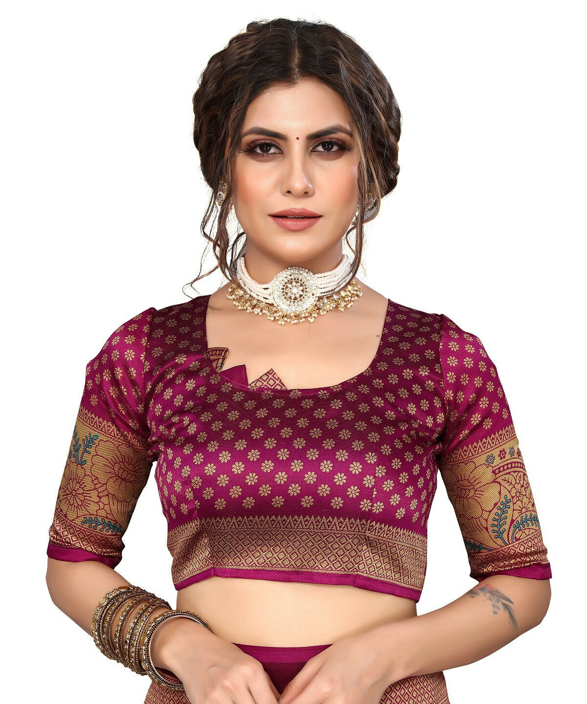 Vamika white & purple Printed Art Silk Saree