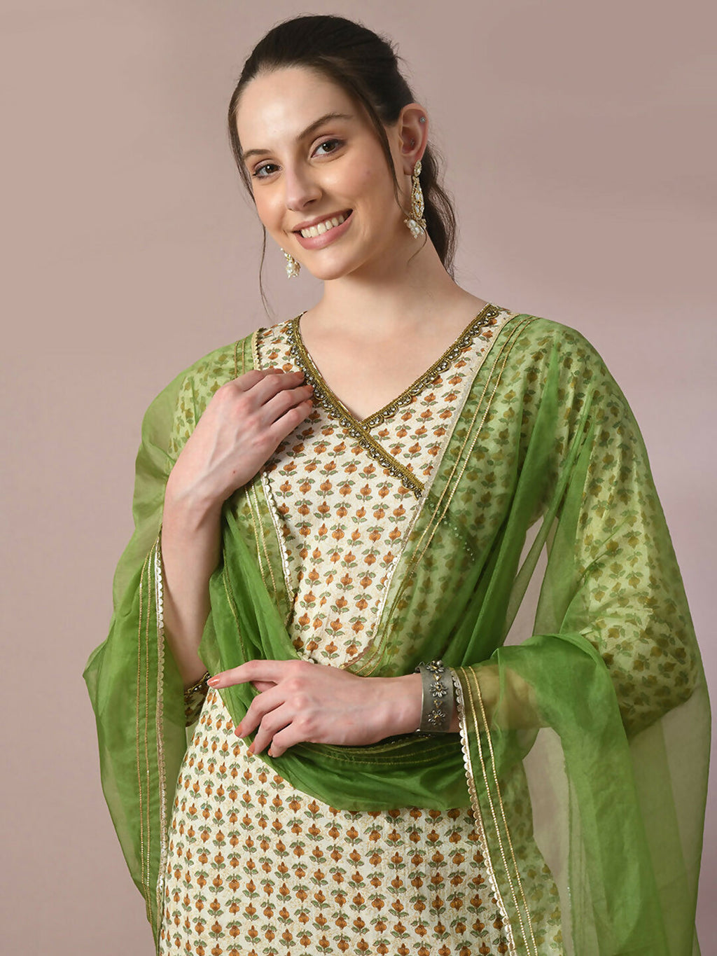 Myshka Women's Multi Printed Cotton Straight Party Kurta Set With Dupatta